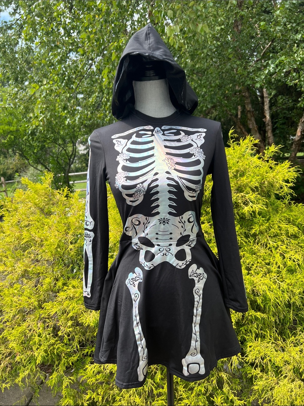 Spirit Halloween Holographic Skeleton Hooded Dress
